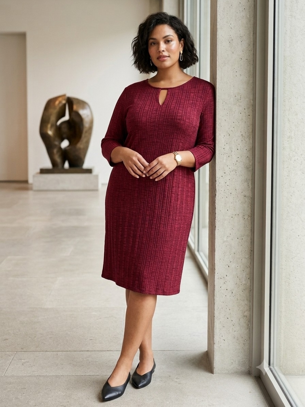 Chico's Ribbed Keyhole Dress in Burgundy